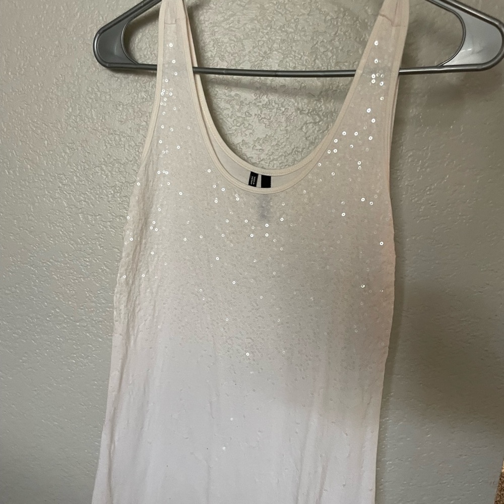 XS, cream color, sequined tank top, Maurice’s